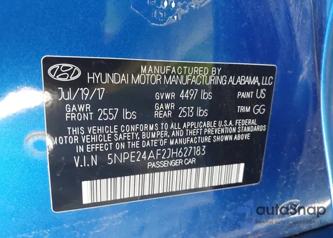 2018 Hyundai Sonata Se z USA, uszkodzony, nr VIN 5NPE24AF2JH627183